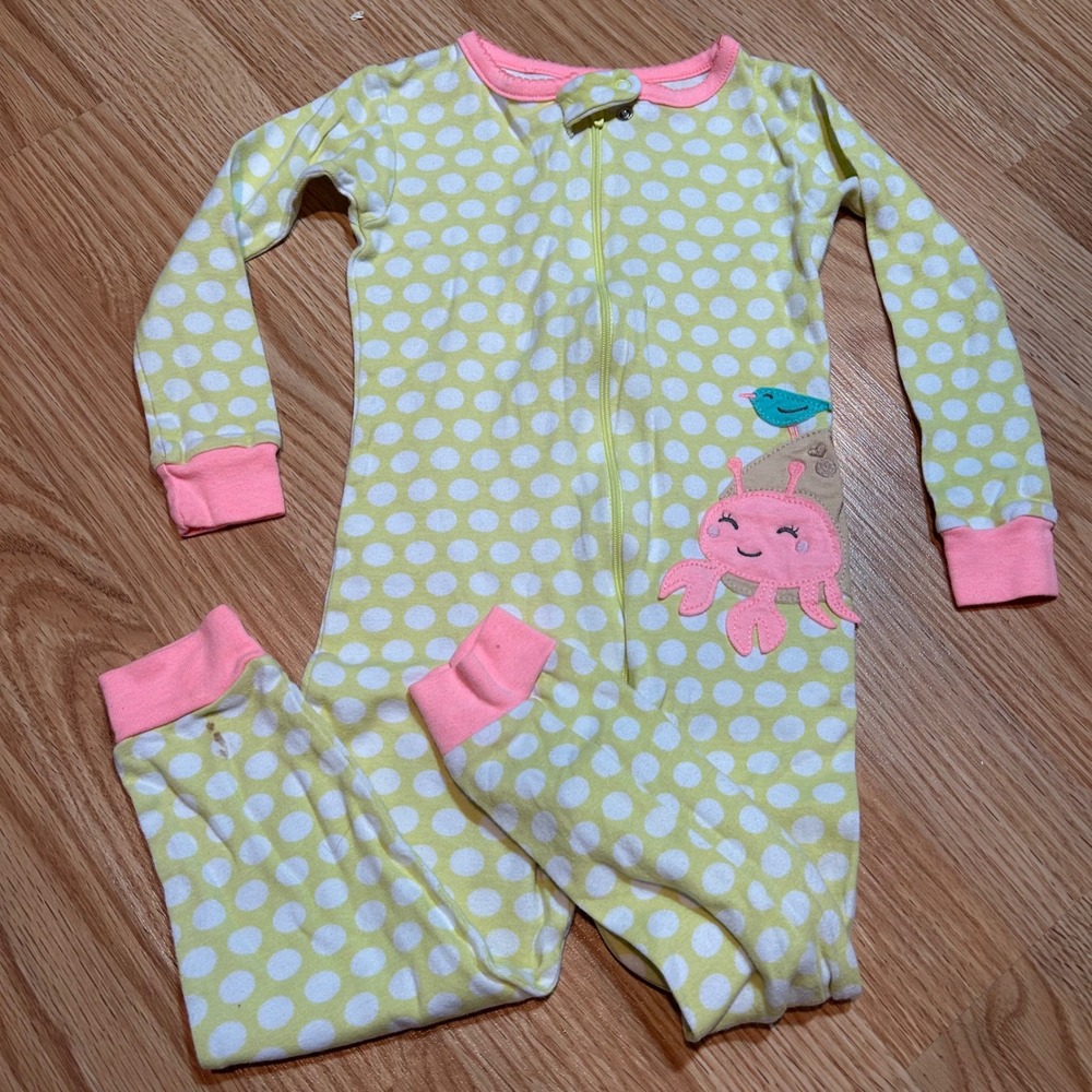 Carters Toddler Girl 3T Yellow Polka Dot Crab Bird One Piece Pajamas Sleeper